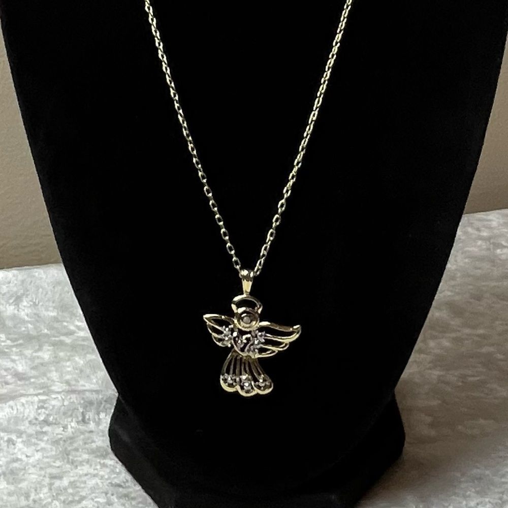 Angel Necklace Gold Tone and Rhinestones